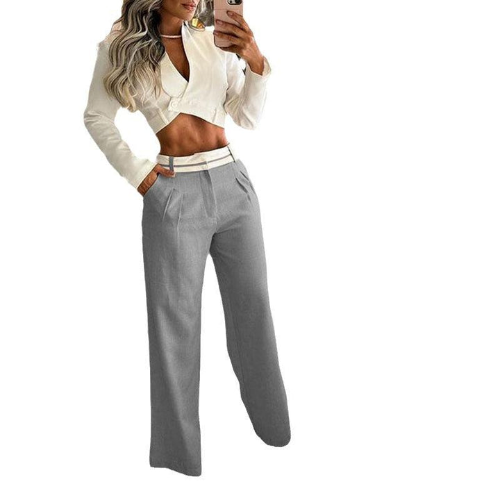 V Neck Midriff Outfit Long Sleeve High Waist Suit - Trendha