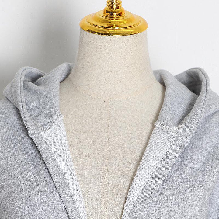 Versatile Long-sleeved Waist Fitting Hooded V-neck Top - Trendha