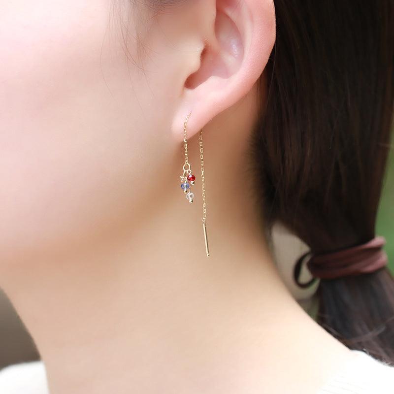 Versatile Sterling Silver Set Color Tassel Zircon Ear Wire Women - Trendha