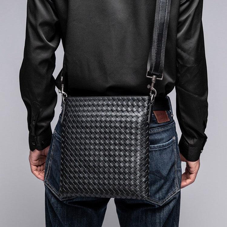 Vertical Top Leather Woven Fashionable Men's Bag - Trendha