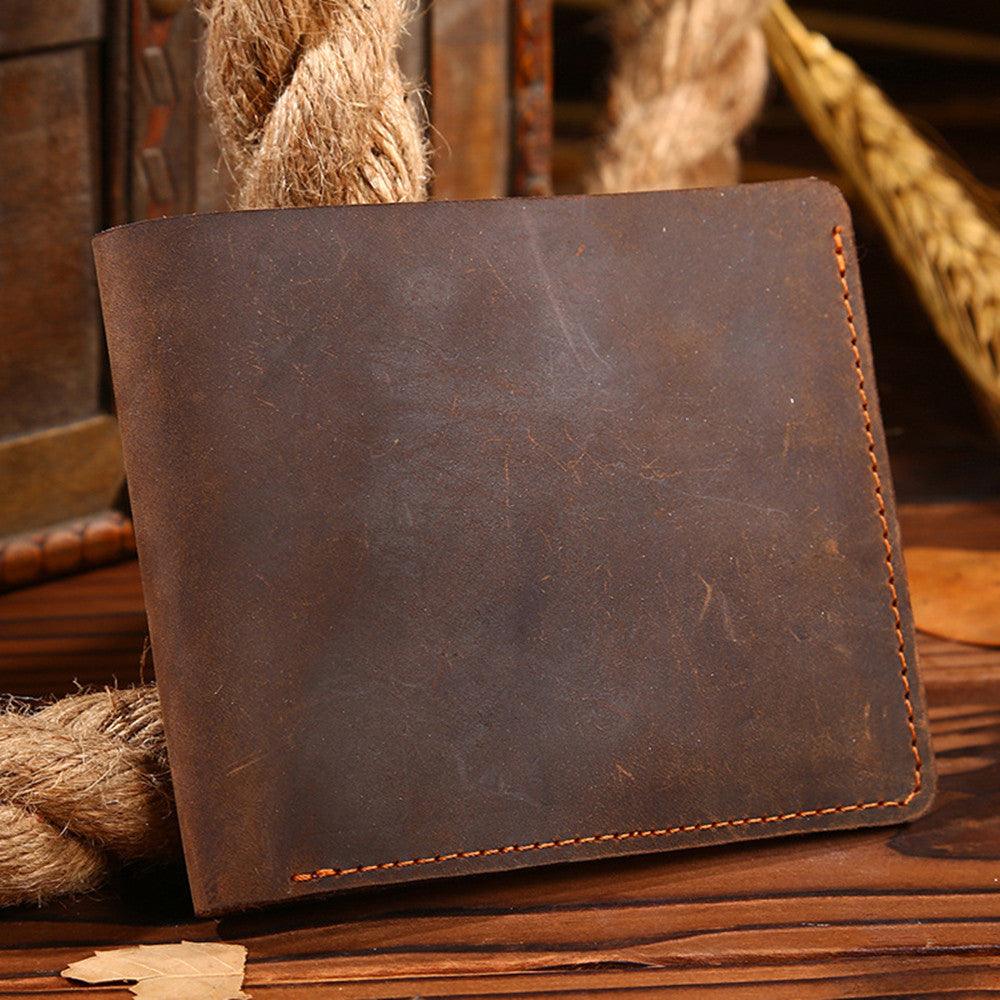 Vintage Crazy Horse Leather Men's Short Wallet - Trendha