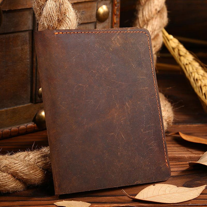 Vintage Crazy Horse Leather Men's Short Wallet - Trendha