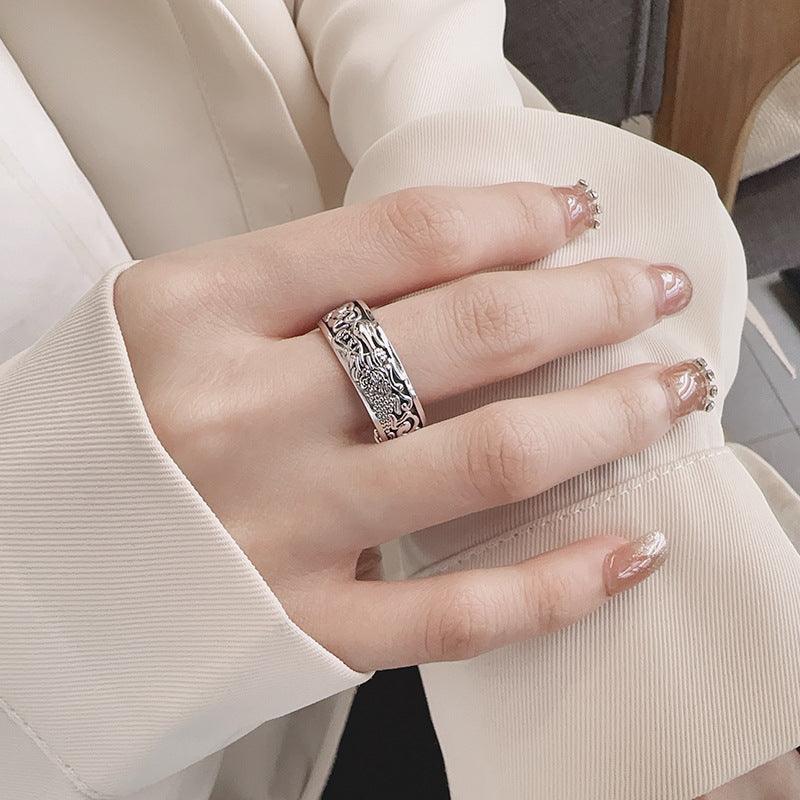 Vintage Distressed National Trendy Style Literary Creativity Dragon Ring
