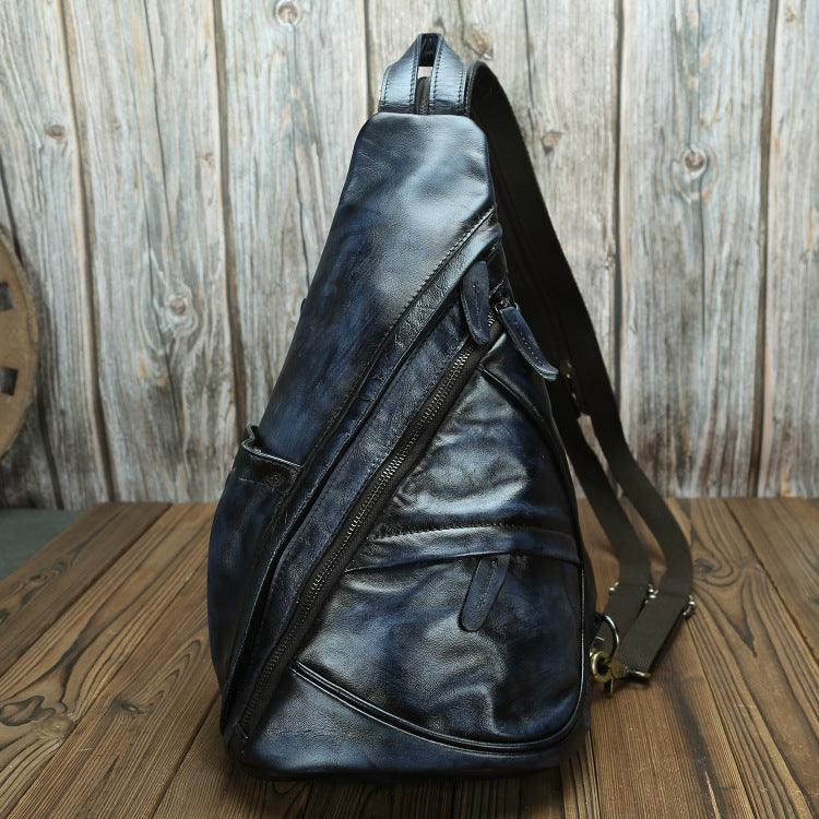 Vintage Do Old Head Layer Cowhide One Shoulder Diagonal Span Backpack - Trendha