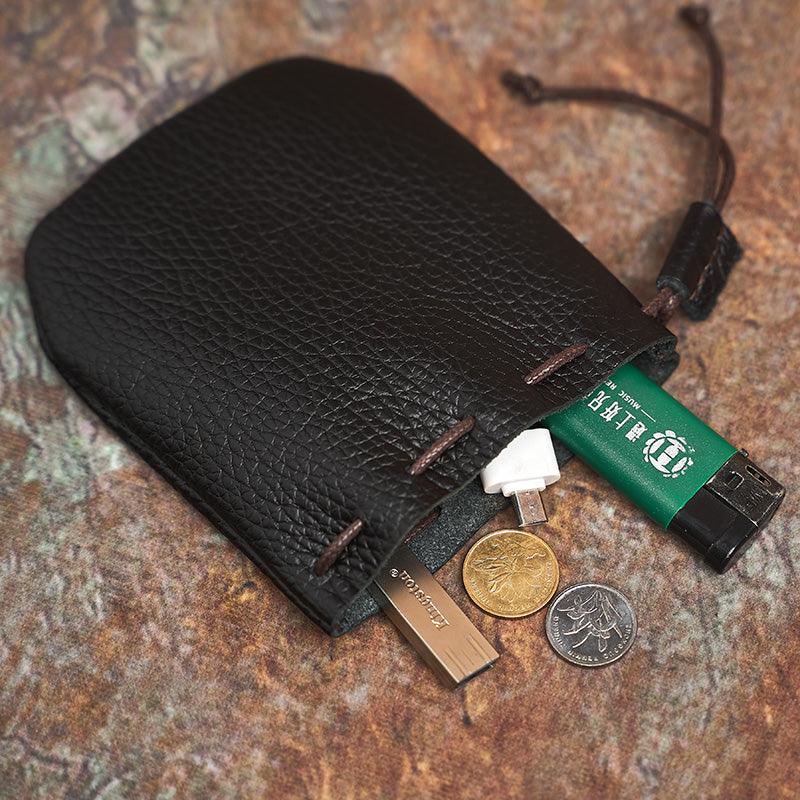 Vintage Drawstring Top Layer Cowhide Strap Storage Bag - Trendha