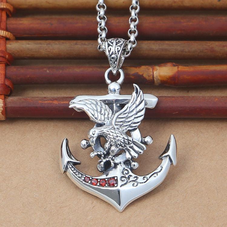 Vintage Eagle Boat Anchor Red Zircon Pendant - Trendha