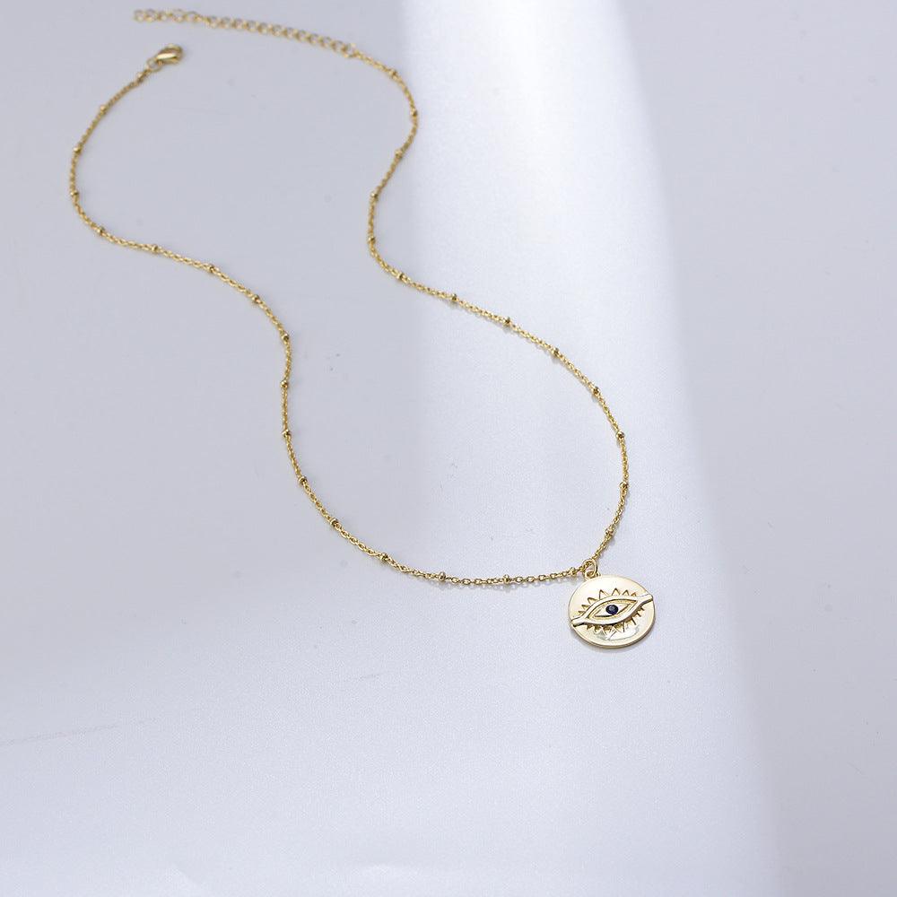 Vintage Gilded Devil's Eye Round Coin Necklace - Trendha
