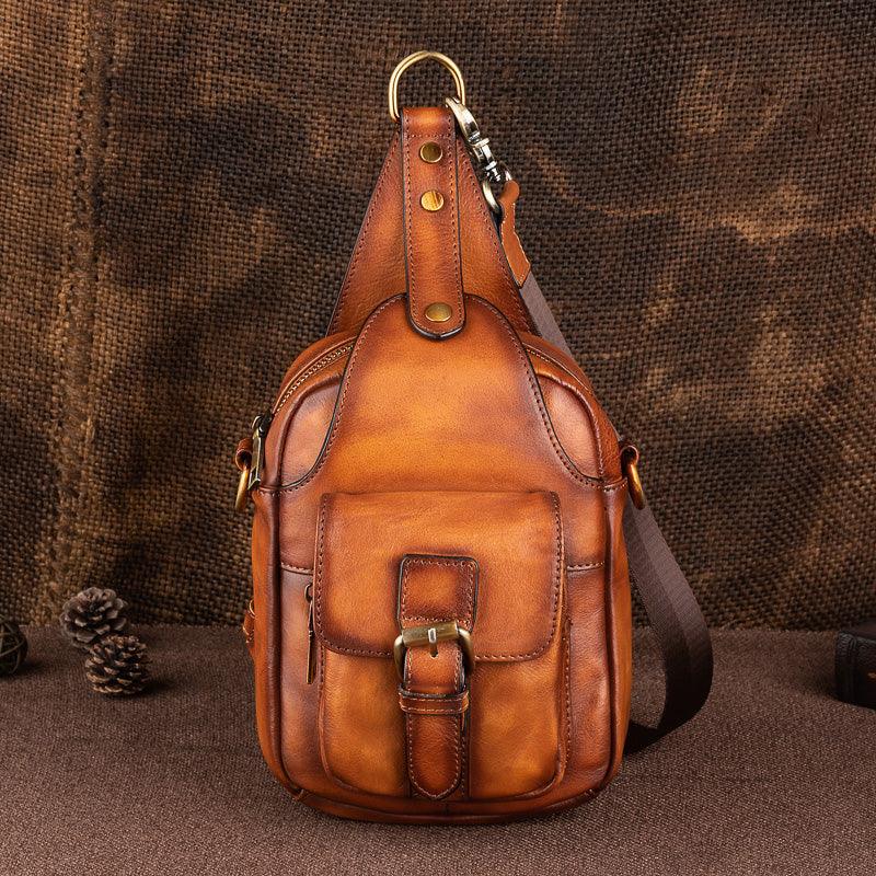 Vintage Leather Men's Chest Bag Messenger - Trendha