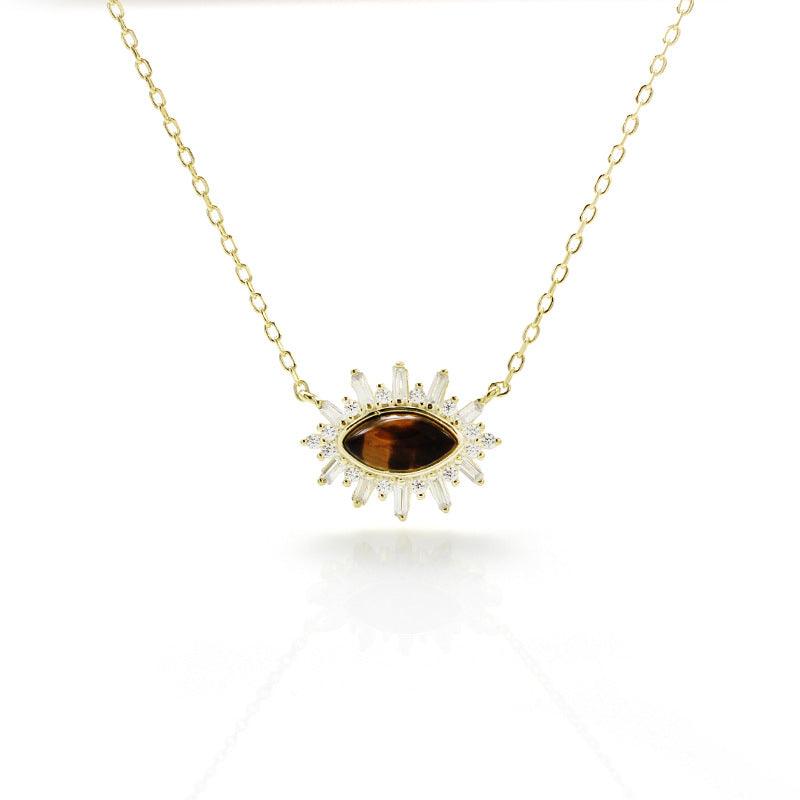 Vintage Tiger Eye Stone S925 Sterling Silver Gold Plated Collarbone Necklace - Trendha