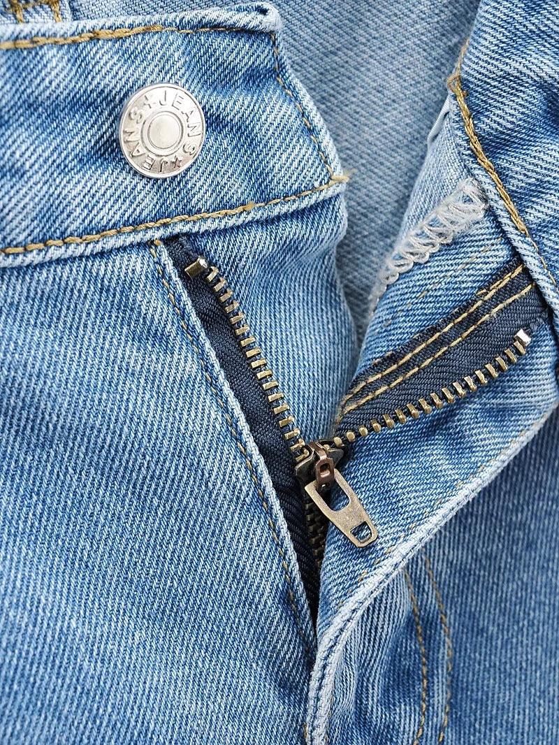 Washed Blue Pocket Decorated High Waist Wide-leg Jeans Women Casual Jeans - Trendha