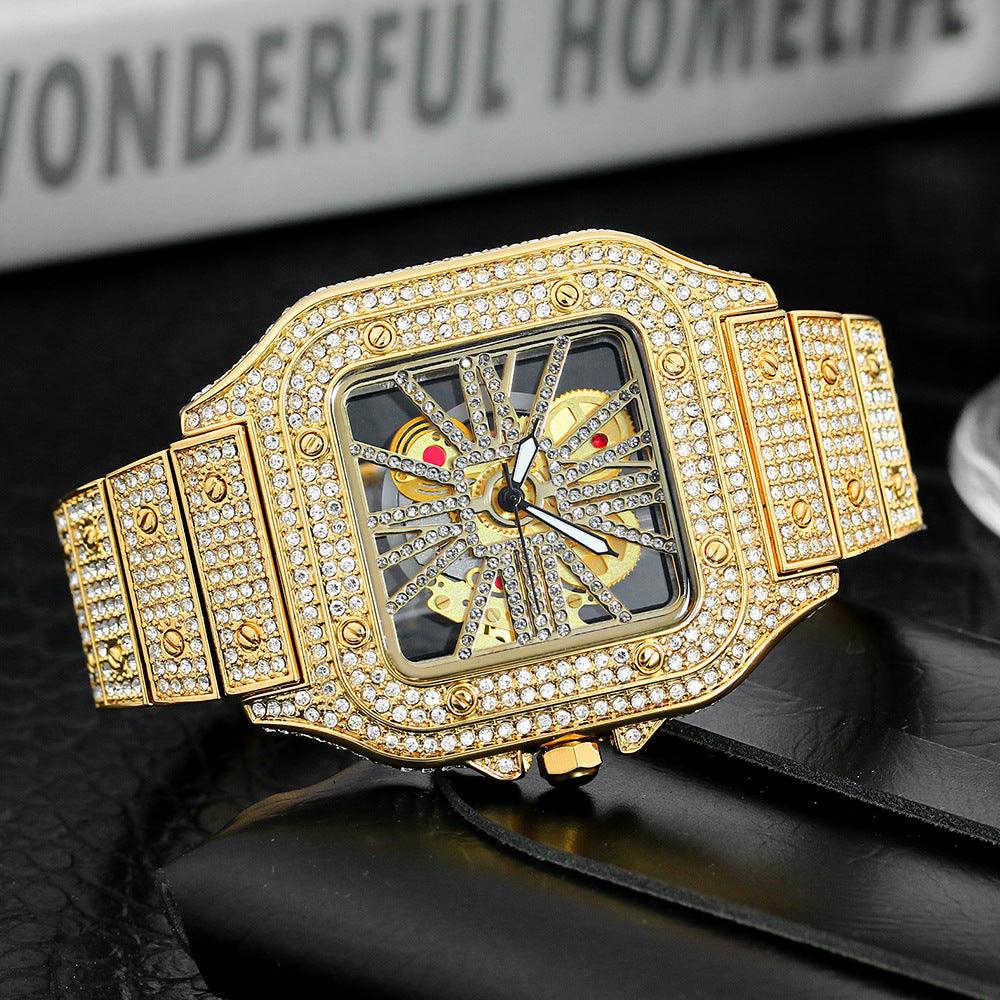 Watch Square Men's Watch Hollowed Out Full Of Diamonds British Watch - Trendha