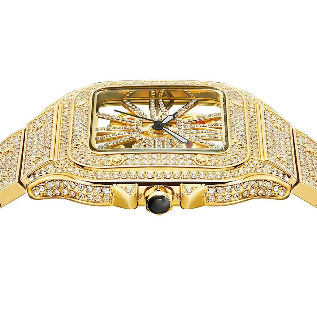 Watch Square Men's Watch Hollowed Out Full Of Diamonds British Watch - Trendha
