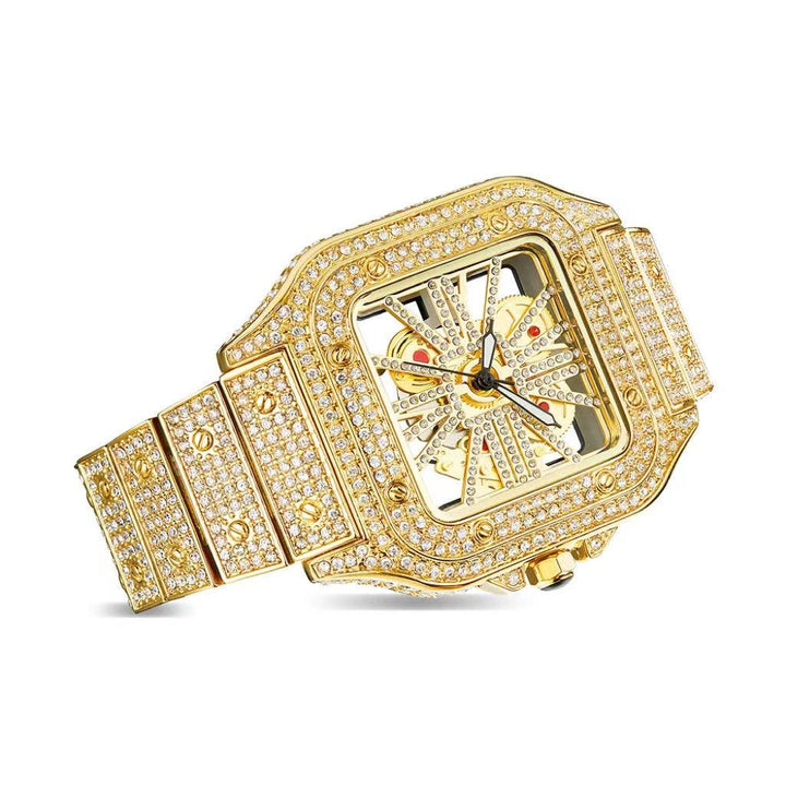 Watch Square Men's Watch Hollowed Out Full Of Diamonds British Watch - Trendha