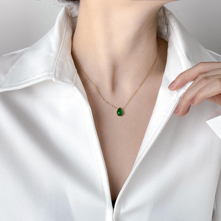 Water Drop Emerald Zircon Necklace - Trendha