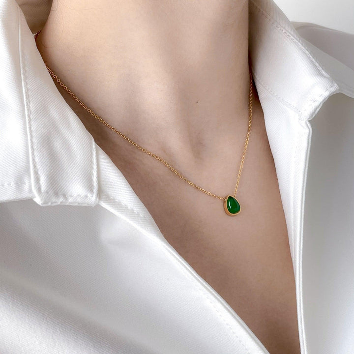 Water Drop Emerald Zircon Necklace - Trendha