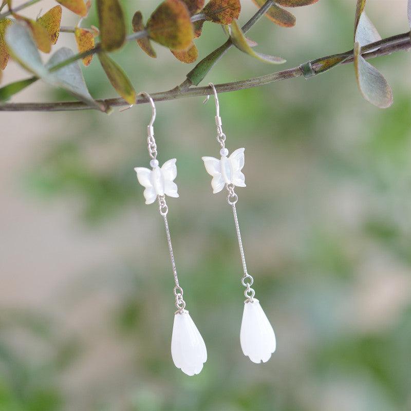 White Magnolia Flower Earrings Female Hanfu Accessories - Trendha