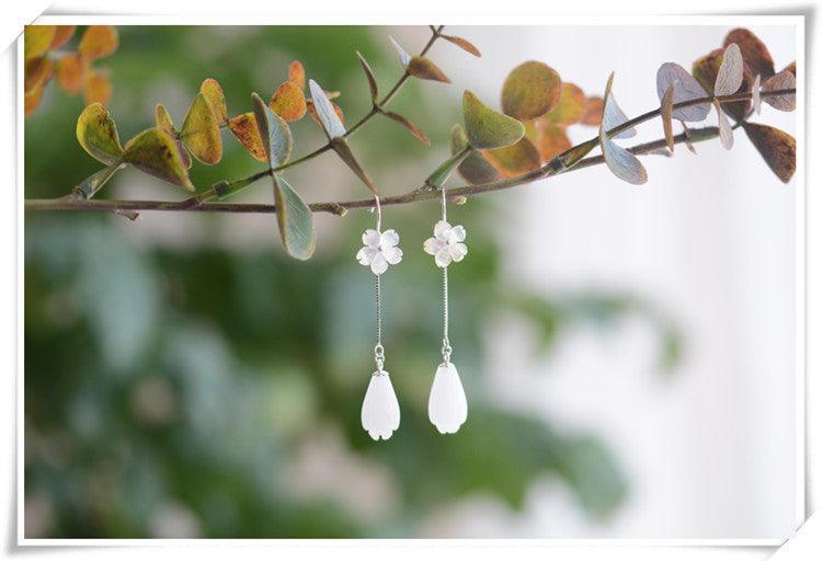 White Magnolia Flower Earrings Female Hanfu Accessories - Trendha