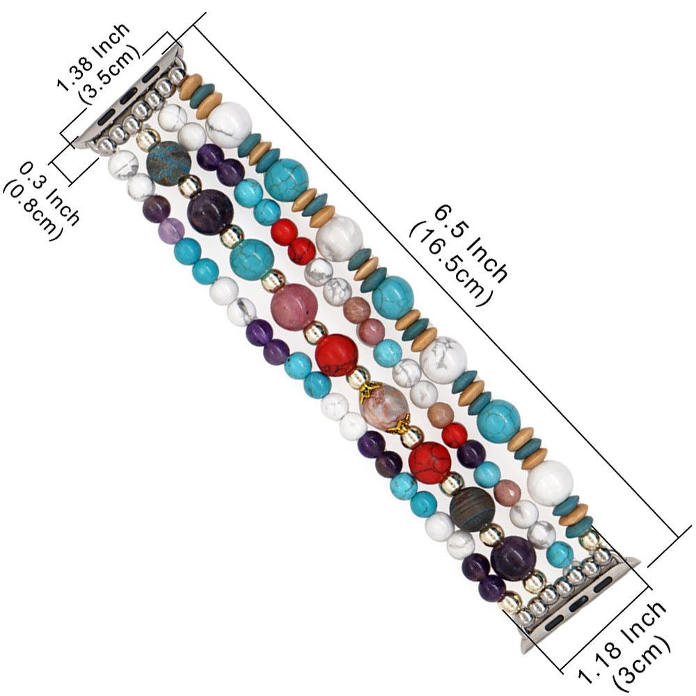 White Pine Turquoise Amethyst Gold Bead Watch Strap - Trendha