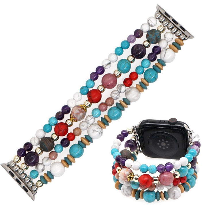 White Pine Turquoise Amethyst Gold Bead Watch Strap - Trendha