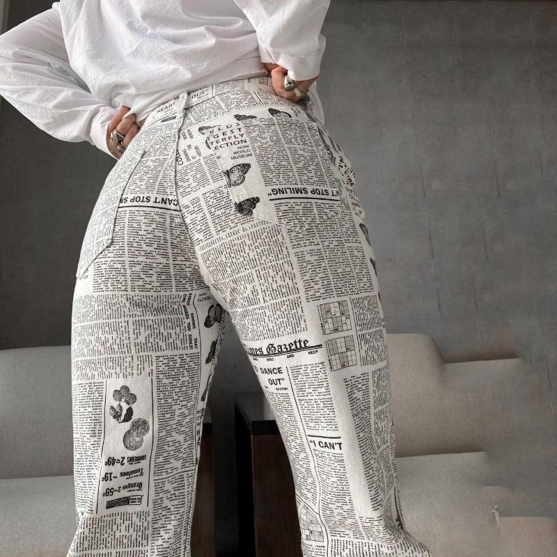 Woman Fashion Beige Print Straight Pants Patchwork Trousers - Trendha