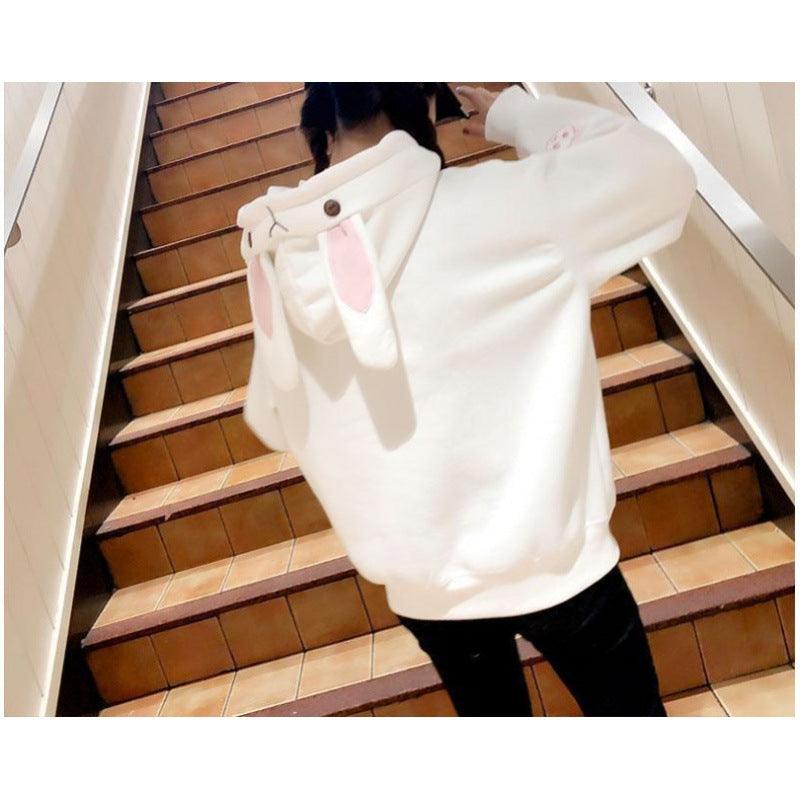 Women's Autumn And Winter Embroidered Cute Rabbit Ear Pocket Hoodie - Trendha