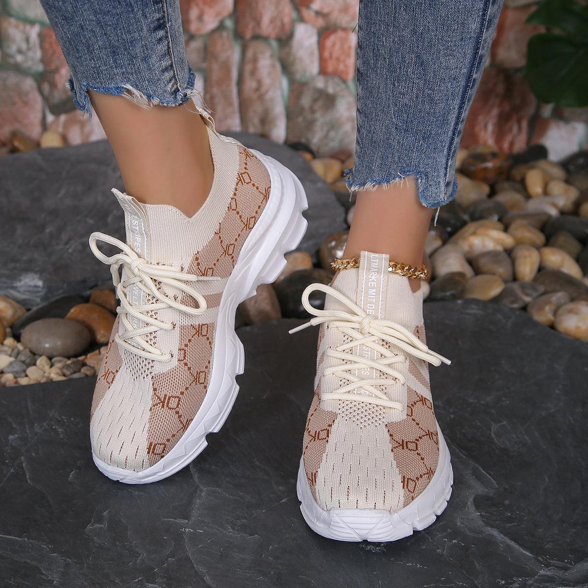 Women's Breathable Canvas Sneakers Mesh Lace Up Flat Shoes Fashion Casual Lightweight Running Sports Shoes - Trendha