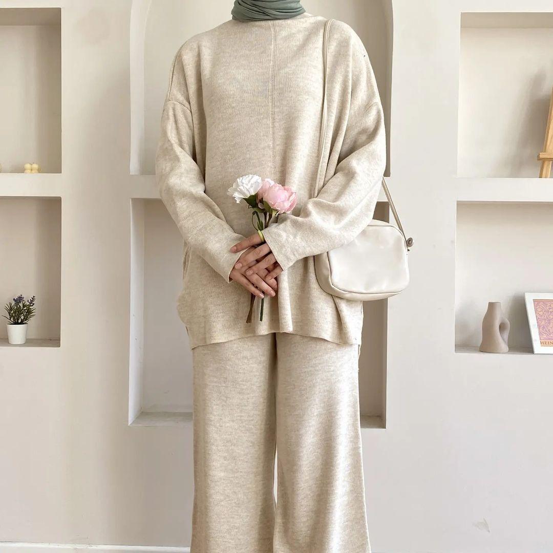 Women's Casual Woolen Sweater Wide-leg Trousers Suit - Trendha