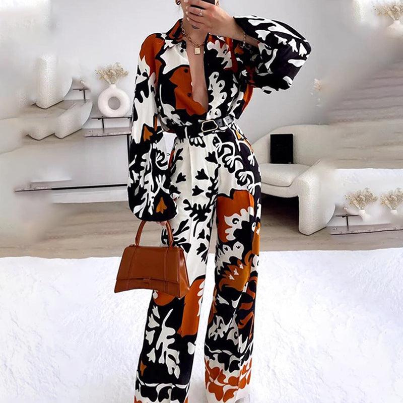Women's Clothing Fashion Color Contrast Printed Casual Two-piece Suit - Trendha