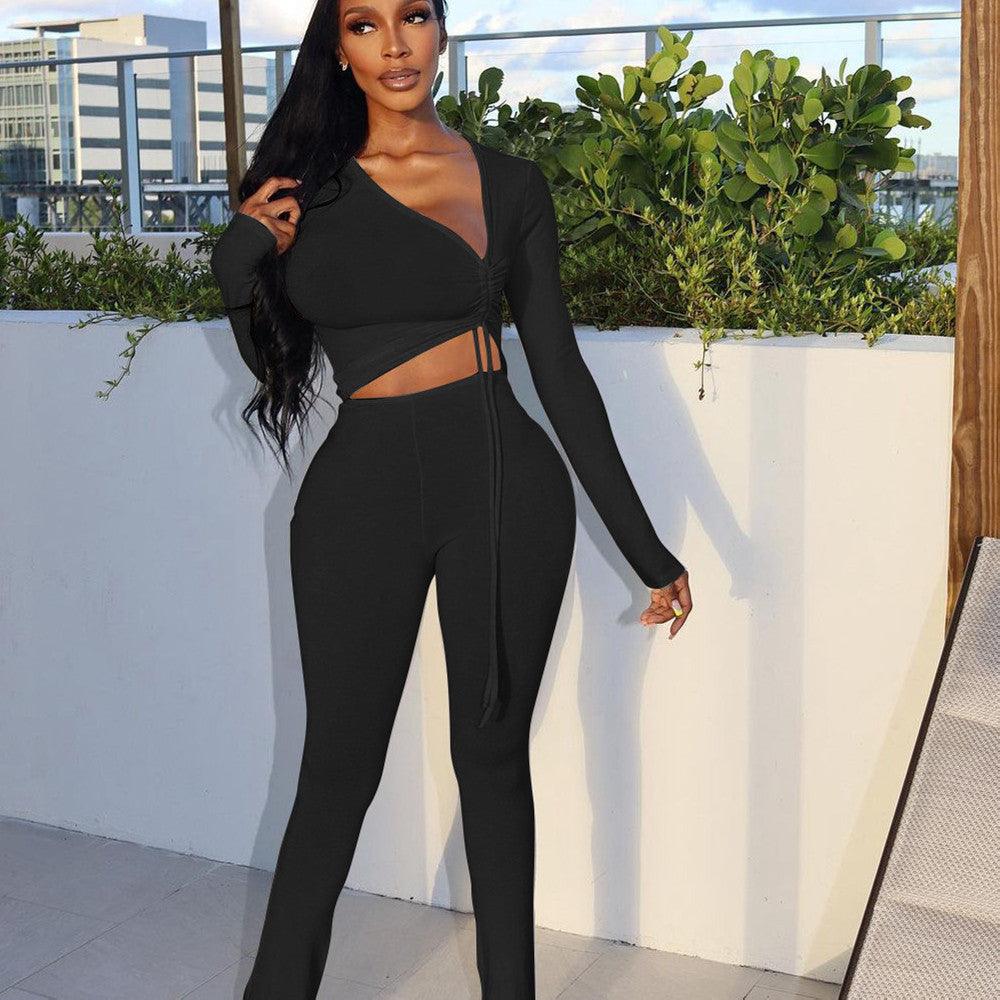 Women's Clothing Fashion Irregular Collar Drawstring Two-piece Suit - Trendha