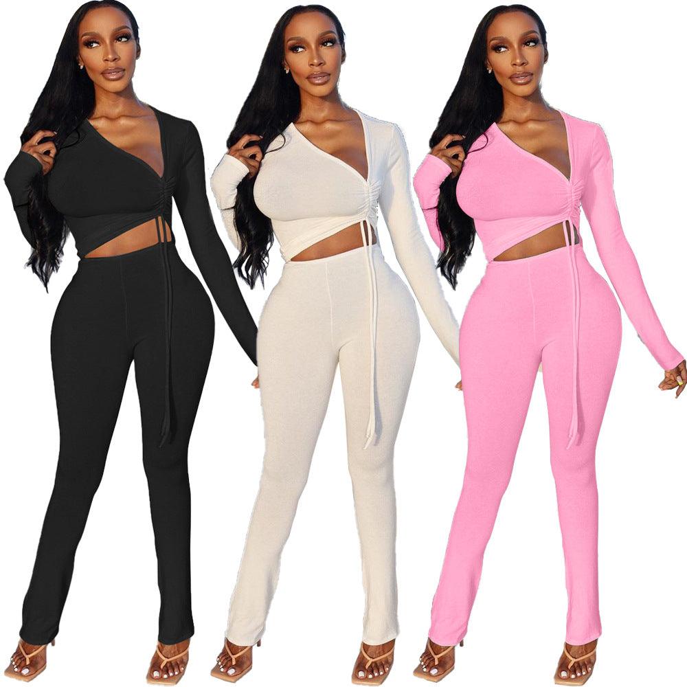 Women's Clothing Fashion Irregular Collar Drawstring Two-piece Suit - Trendha