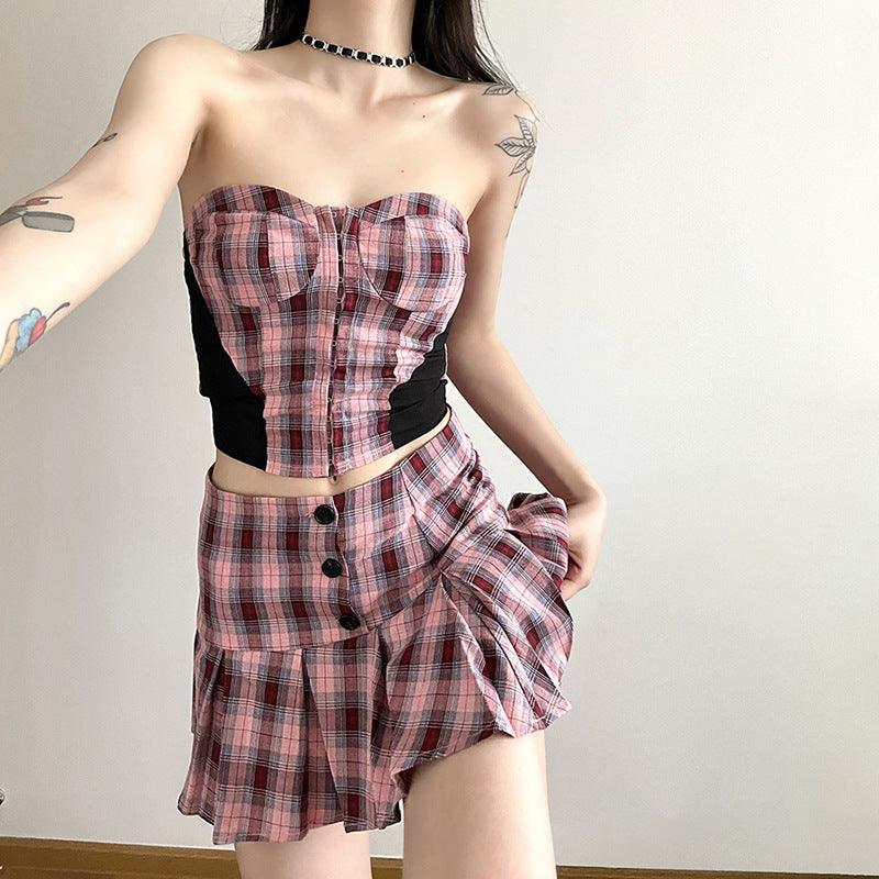Women's Clothing Midriff-baring Top Short Hip-hugger Skirt Suit - Trendha