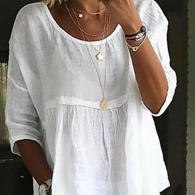 Women's Cotton And Linen Three-quarter Sleeve Cool Top