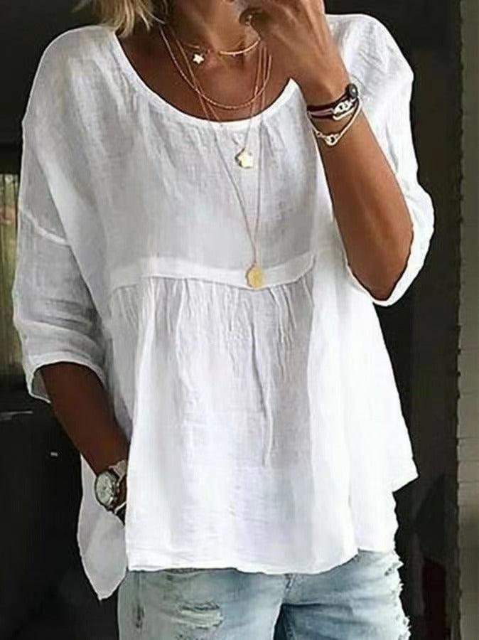 Women's Cotton And Linen Three-quarter Sleeve Cool Top - Trendha