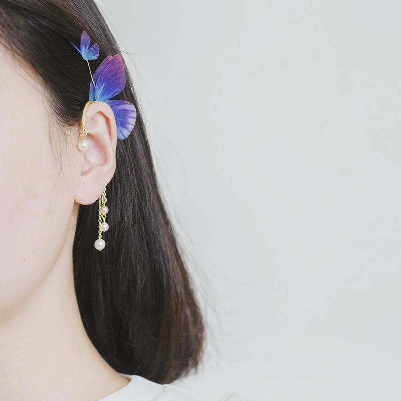 Women's Crystal Pearl Flowing Butterfly Earrings - Trendha