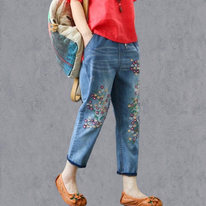 Women's Denim Cropped Harem Pants Loose - Trendha