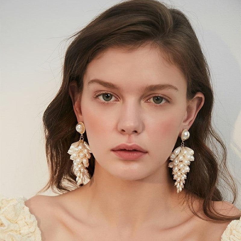 Women's Elegant Imitation Pearl Tassel Stud Earrings - Trendha