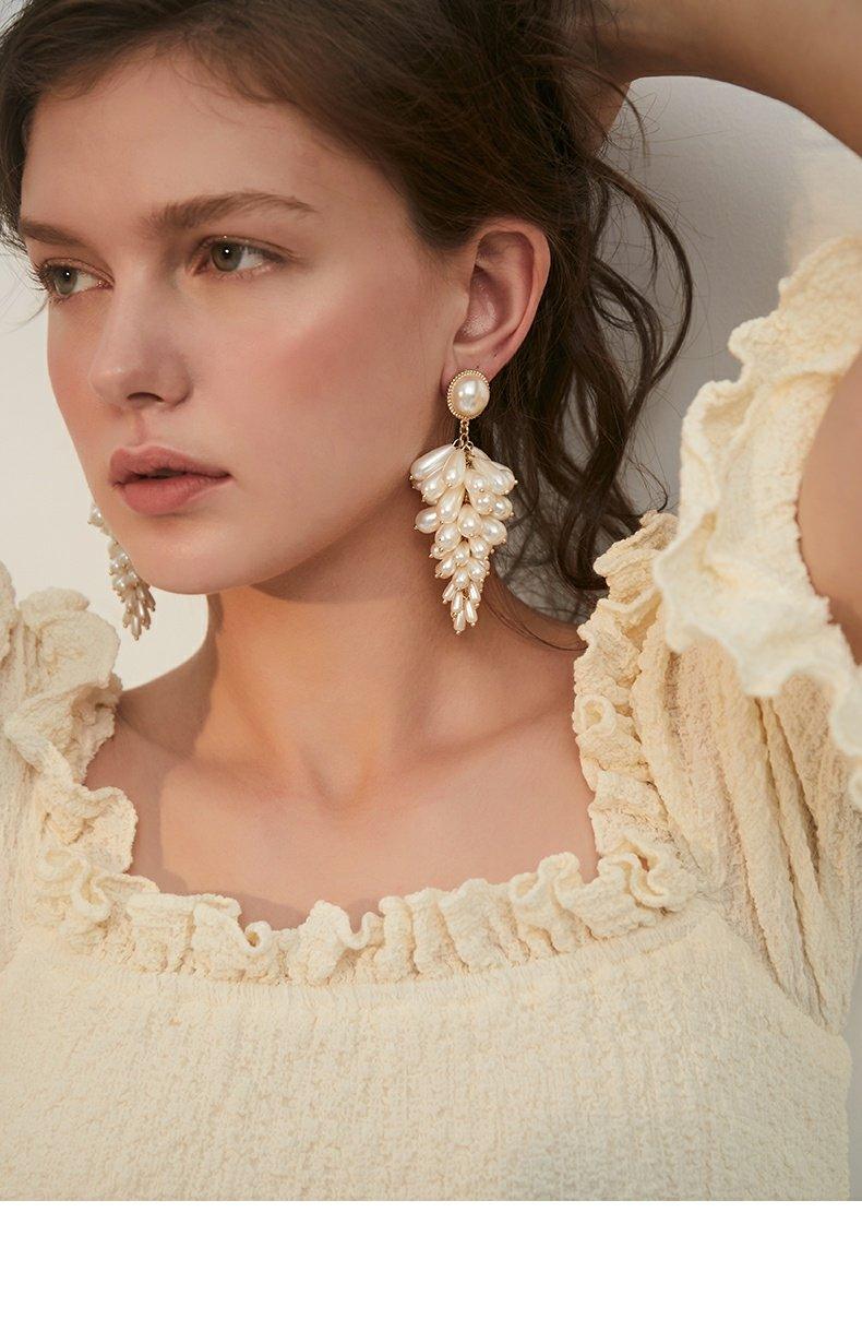 Women's Elegant Imitation Pearl Tassel Stud Earrings - Trendha