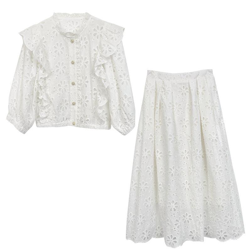 Women's Elegant White Top And Skirt Suit - Trendha
