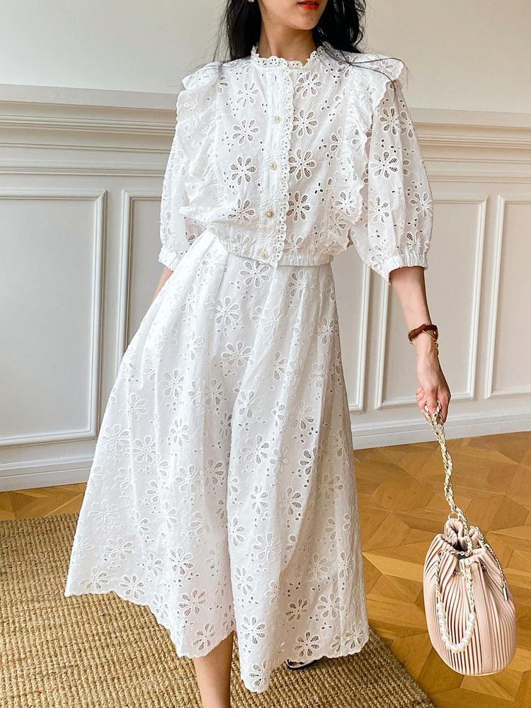 Women's Elegant White Top And Skirt Suit - Trendha