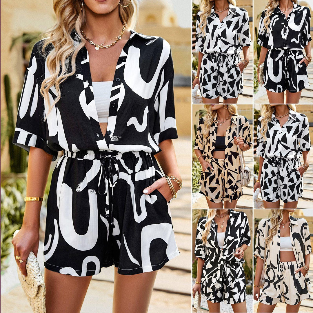 Women's Fashion Casual Printing Shirt And Shorts Suit - Trendha