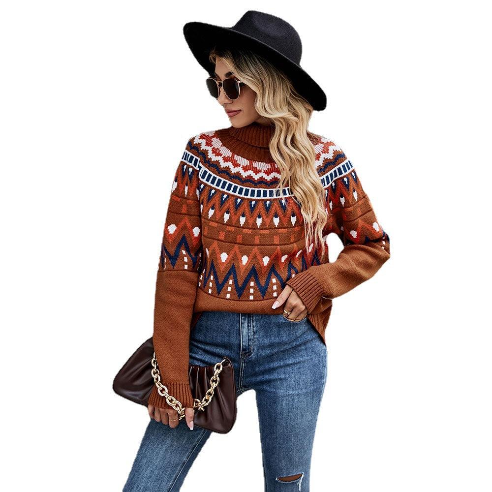 Women's Fashion Casual Retro Striped Stitching Contrast Color Sweater - Trendha