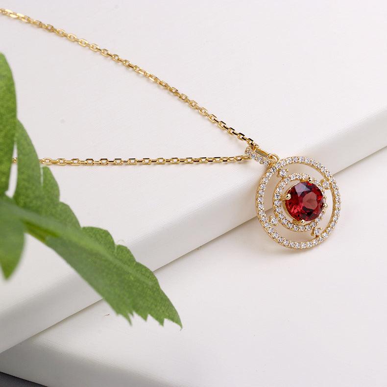 Women's Fashion Garnet Pendant Necklace - Trendha