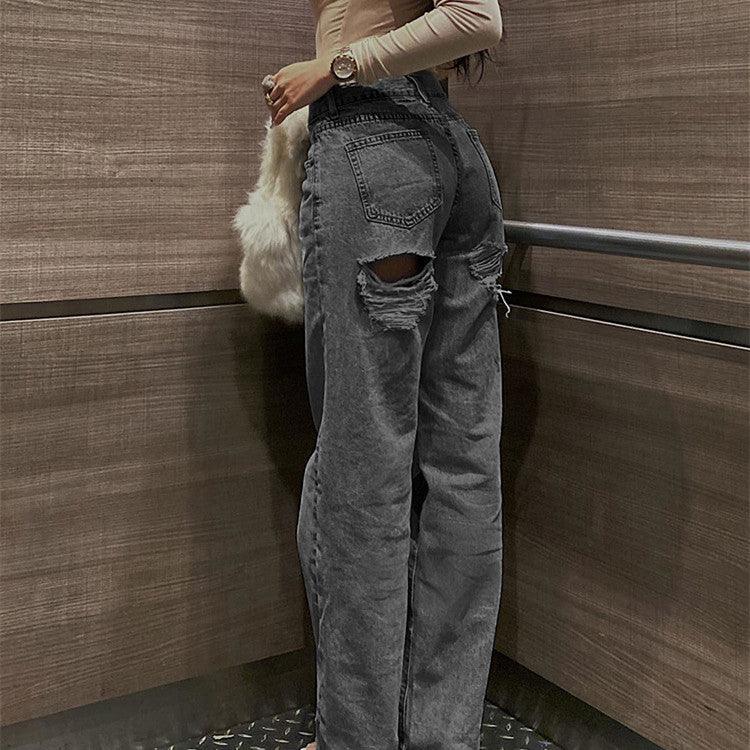 Women's Fashion High Waist Ripped Slim Jeans - Trendha