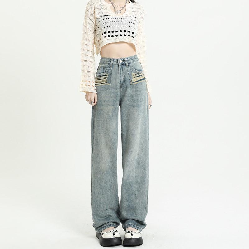 Women's Fashion High Waist Ripped Straight Trousers - Trendha