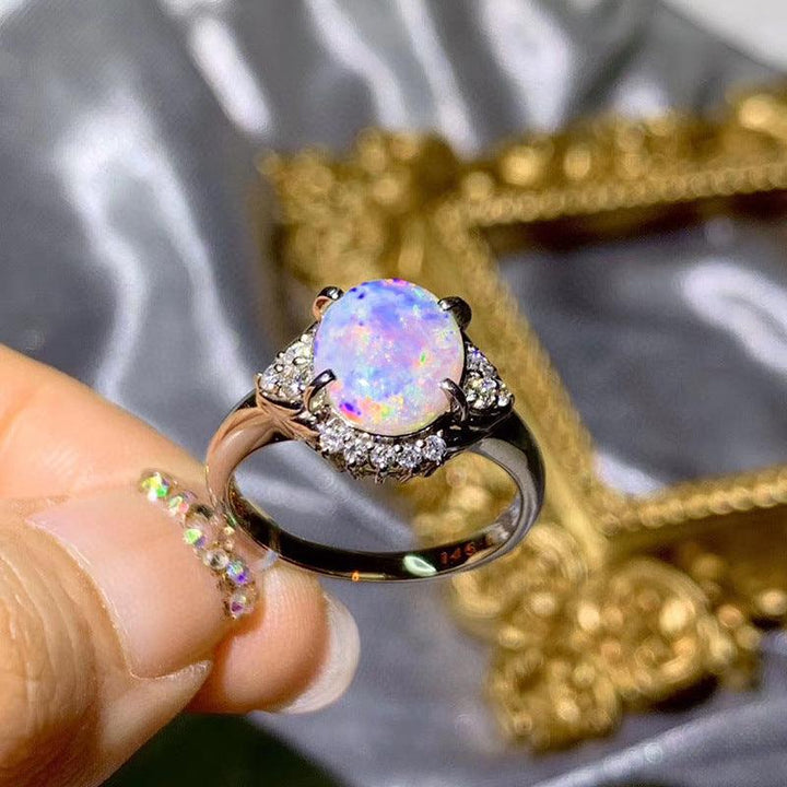 Women's Fashion Natural Opal Silver Ring - Trendha