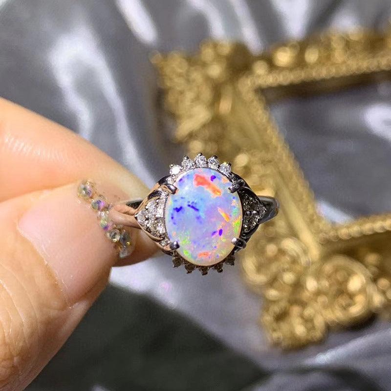 Women's Fashion Natural Opal Silver Ring - Trendha