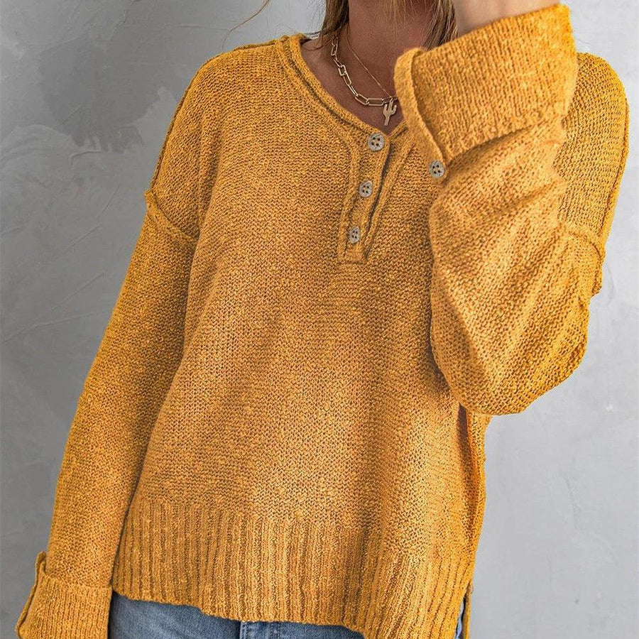 Women's Fashion New Loose Button Knitted Shoulder Sweater - Trendha