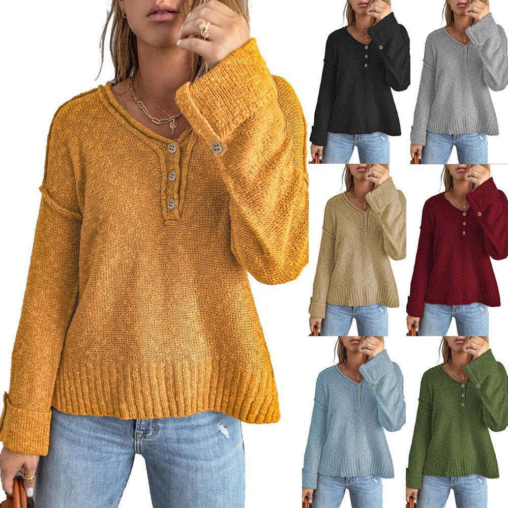 Women's Fashion New Loose Button Knitted Shoulder Sweater - Trendha