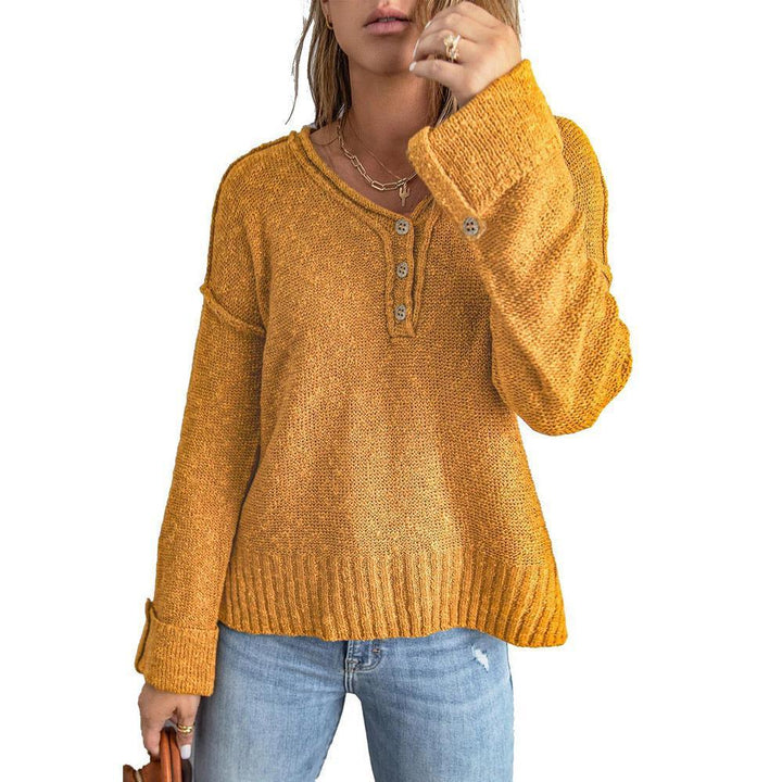Women's Fashion New Loose Button Knitted Shoulder Sweater - Trendha