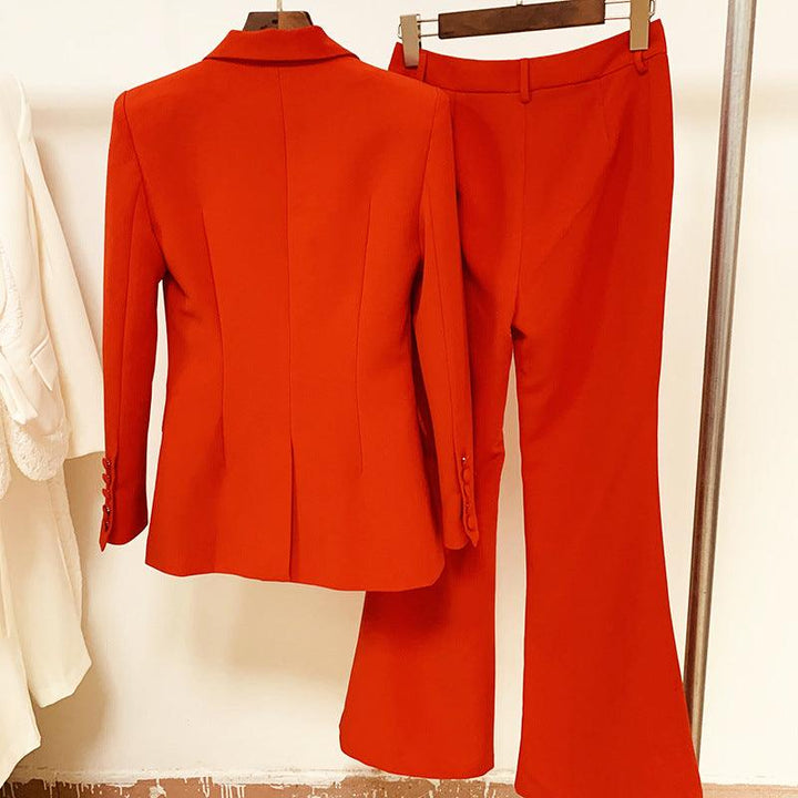Women's Fashion One Button Cloth Cover Mid-length Suit Bell-bottom Pants Suit - Trendha